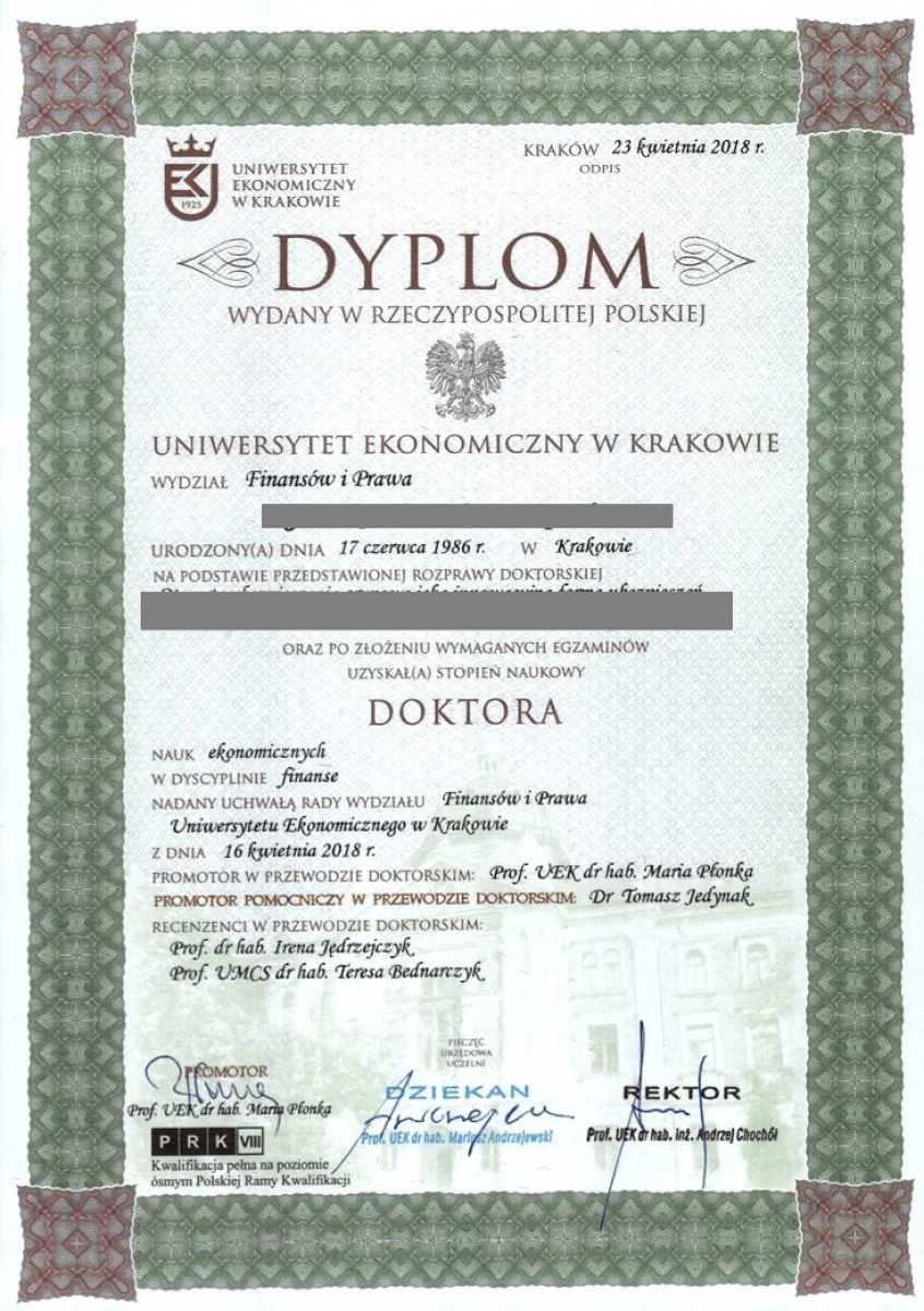 Matura Certyfikat Dyplom Studia Magister Licencjat i Inżynier