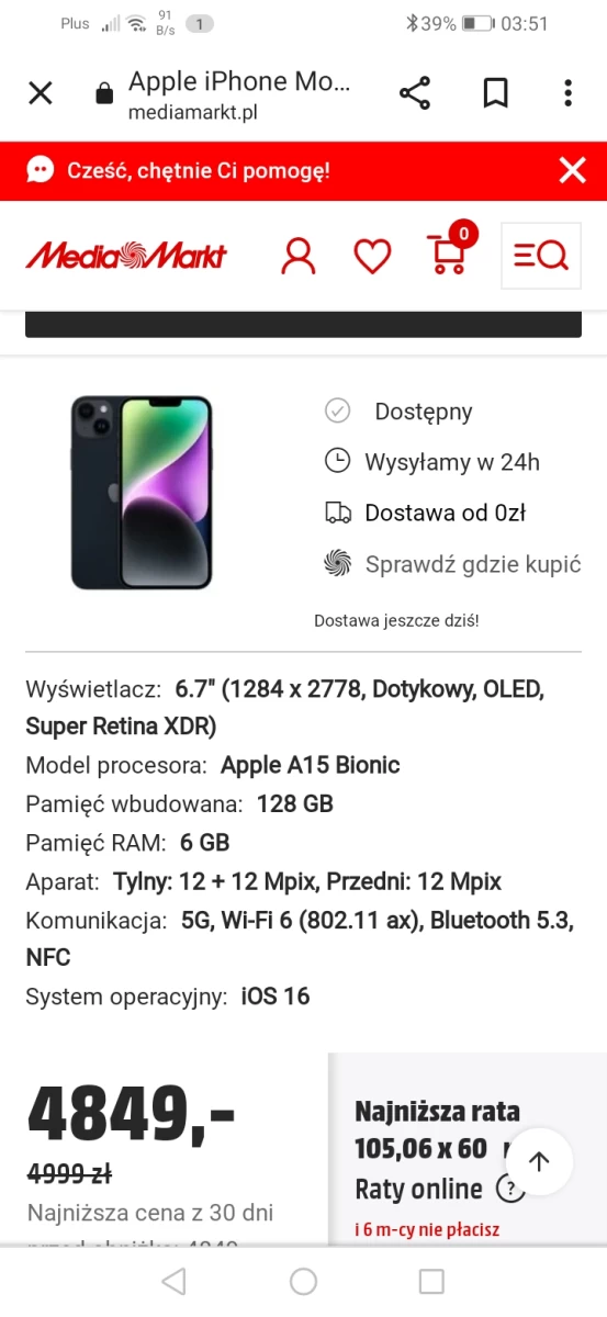 Super cena Nowy Apple iPhone 14 plus 128 m