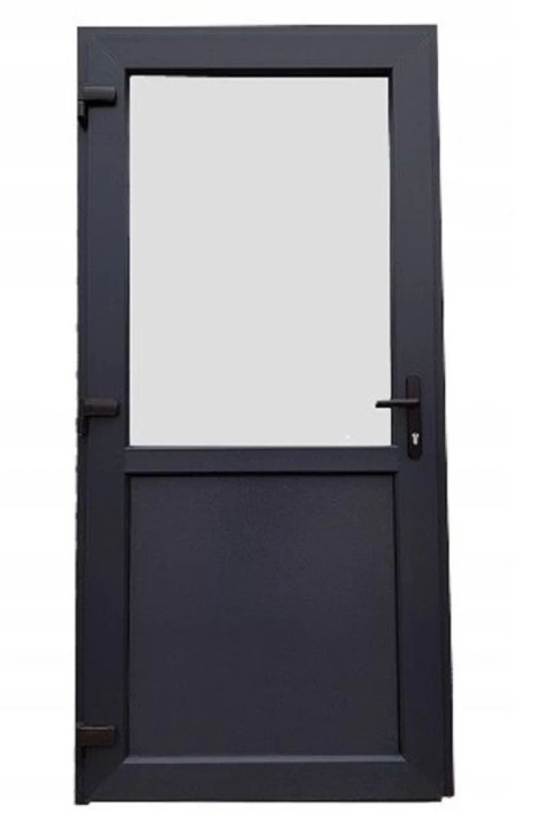 Drzwi zewnętrzne 90x200 PCV antracyt jak ALUMINIOWE sklepowe tarasowe