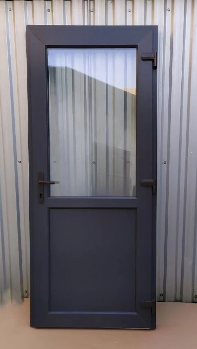 Drzwi zewnętrzne 90x200 PCV antracyt jak ALUMINIOWE sklepowe tarasowe