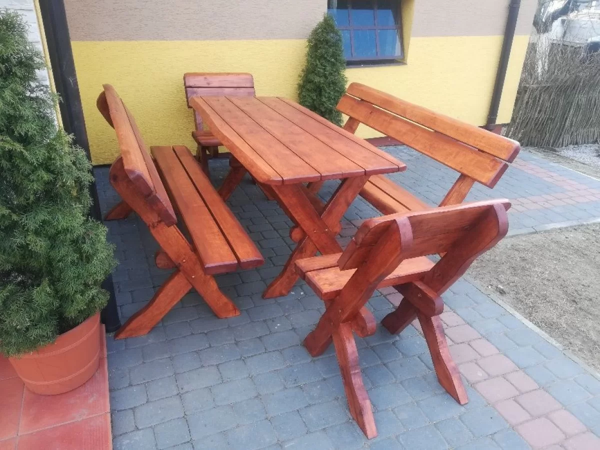 Meble ogrodowe olcha (2x ławka stół krzesła)