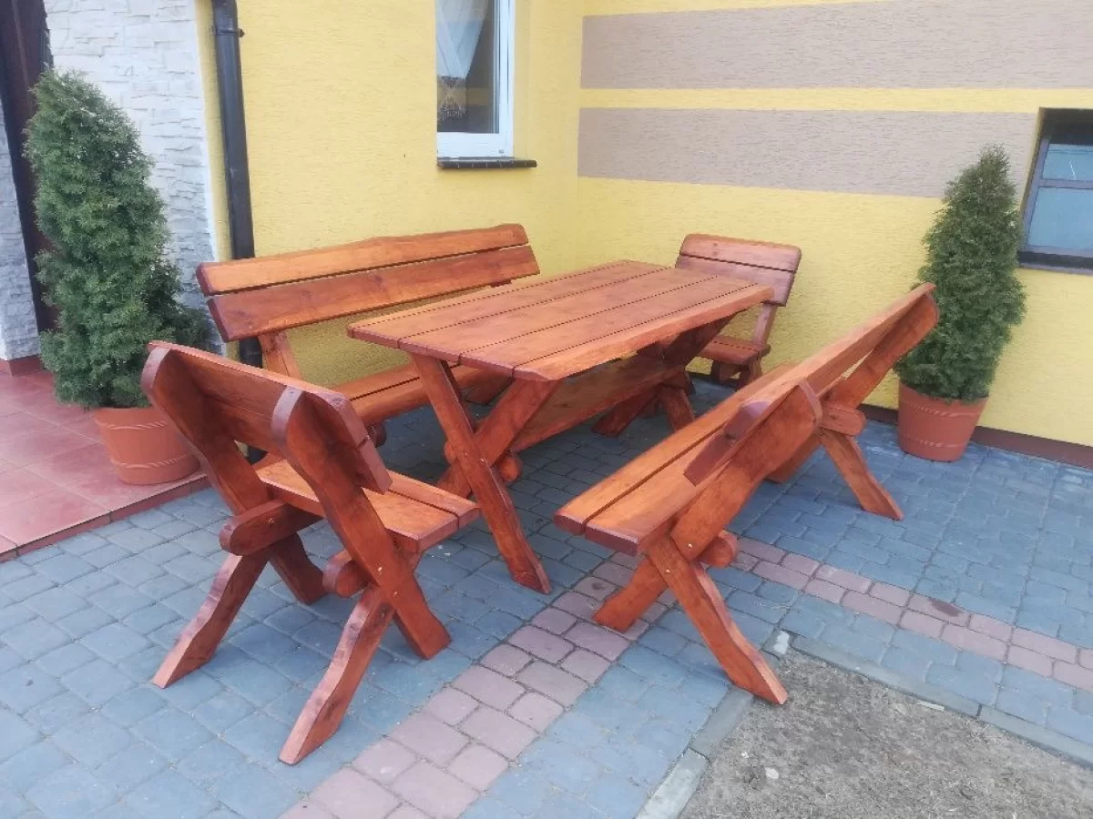 Meble ogrodowe olcha (2x ławka stół krzesła)