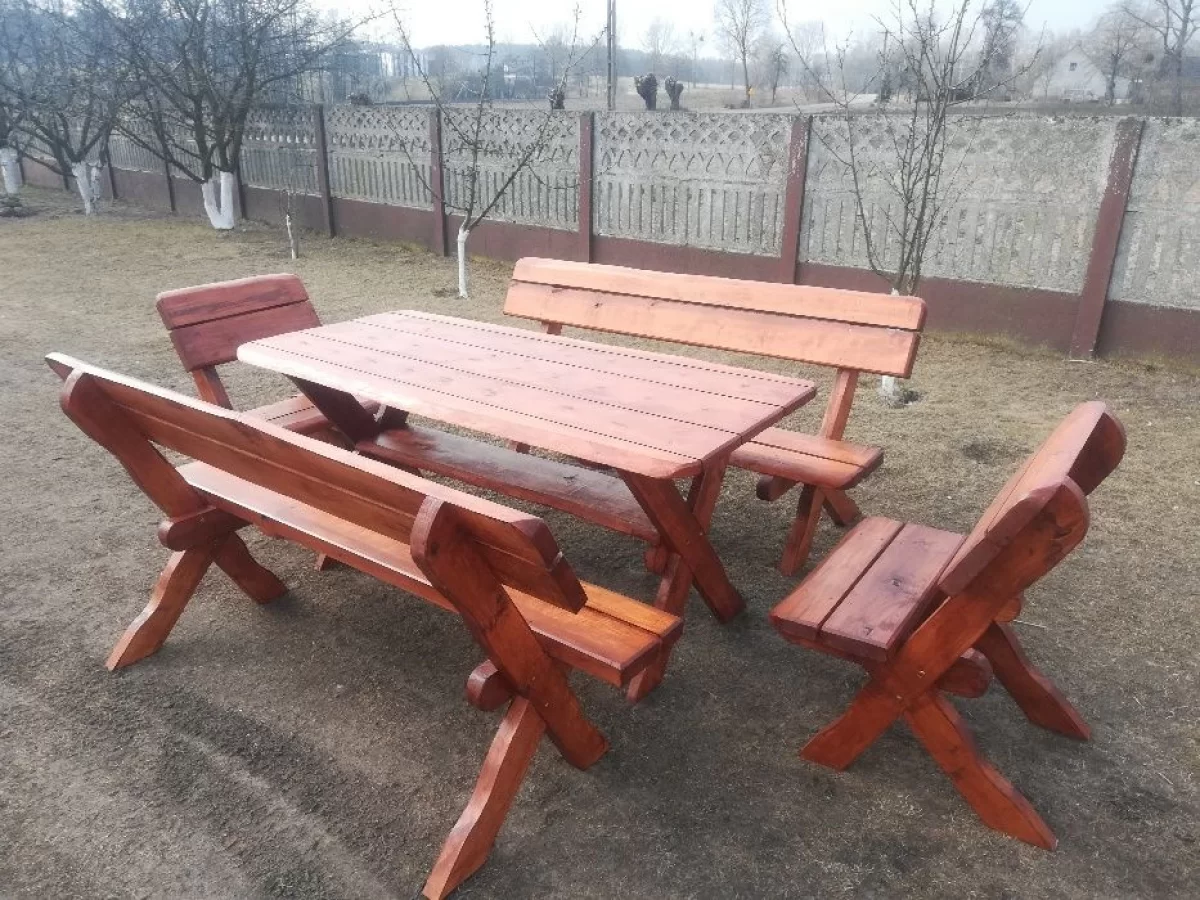 Meble ogrodowe olcha (2x ławka stół krzesła)