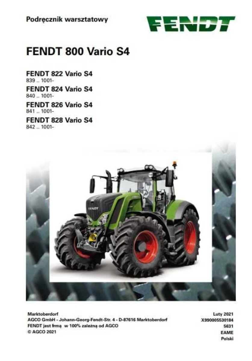 Instrukcja Napraw FENDT Vario 822, 824, 826, 828 S4 PL