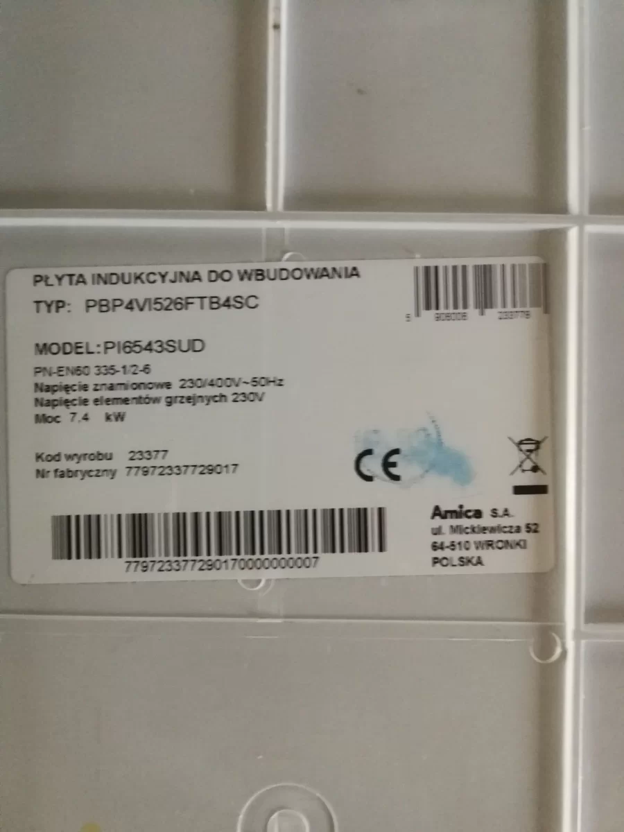 Płyta indukcyjna elektryczna Amica PI6543SUD Stan BDB