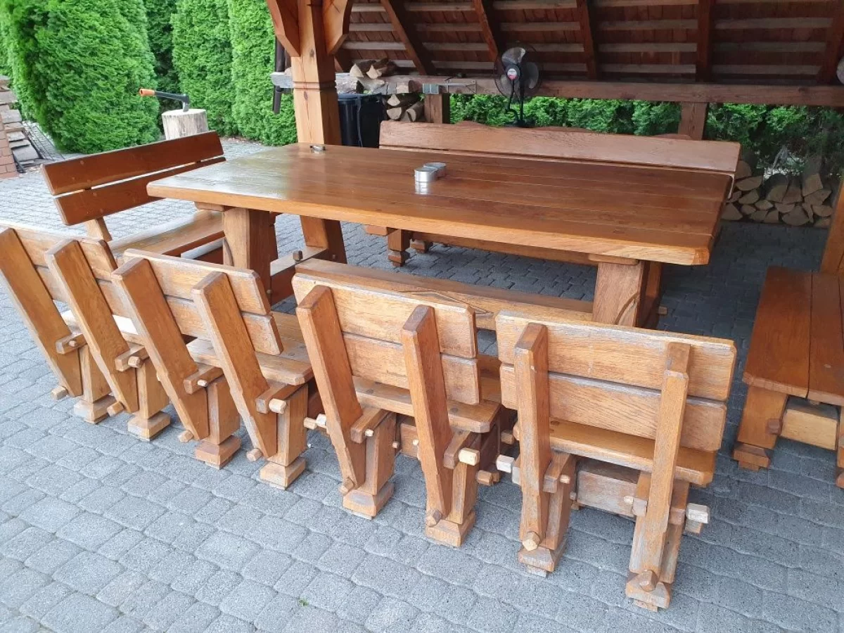 Dębowy stół - komplet Meble Ogrodowe