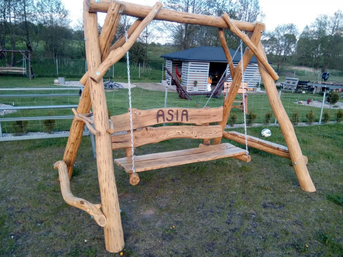 Huśtawka ogrodowa drewniana dębowa Bujak mocna
