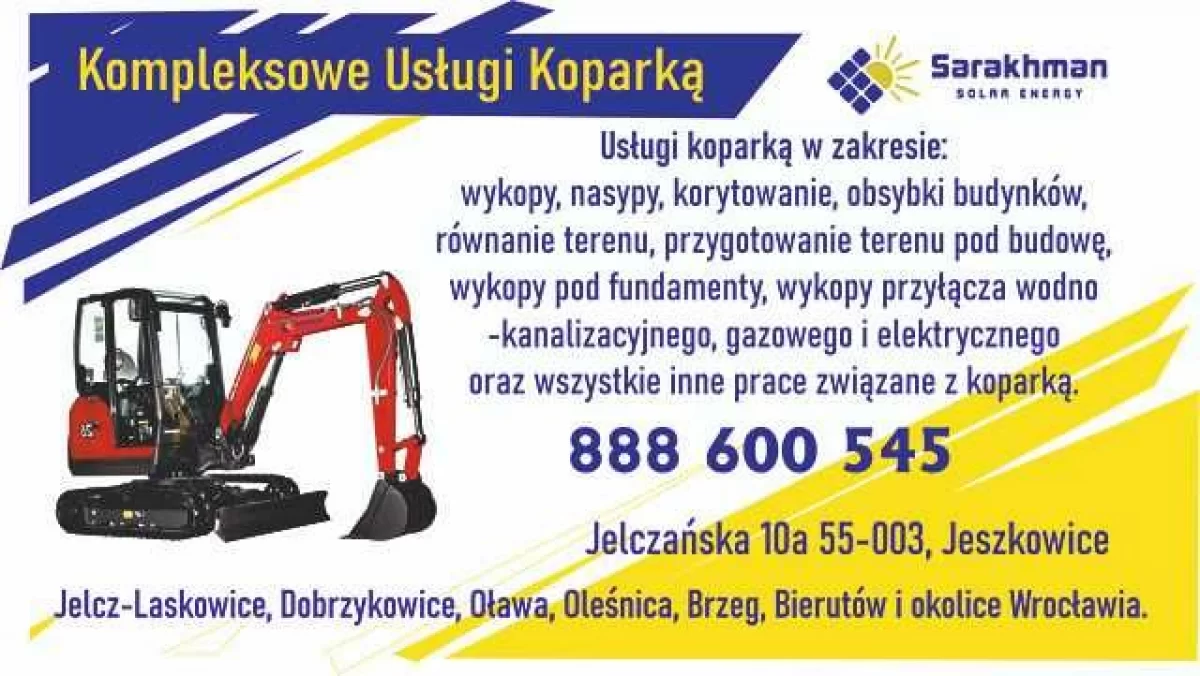 Kompleksowe Usługi Koparką Jelcz Laskowice, Oława, Czernica