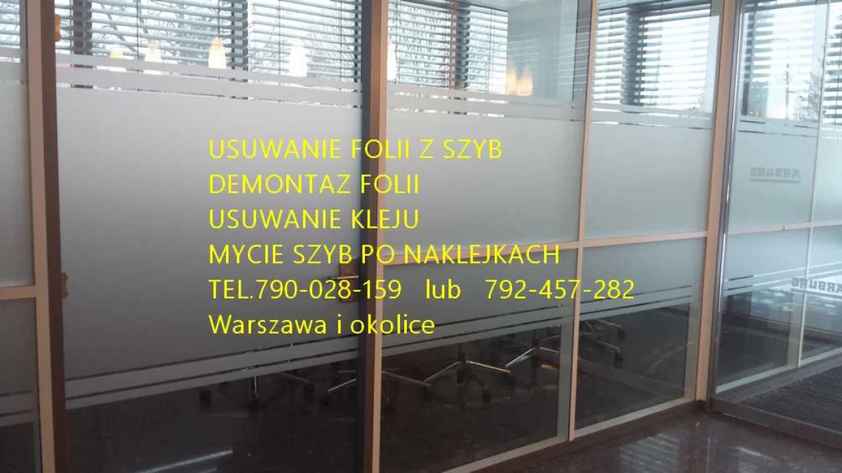Demontaż, zrywanie, usuwanie folii, naklejek, kleju Warszawa - Usługa demontażu folii z witryn, usuwanie kleju Folkos Warszawa