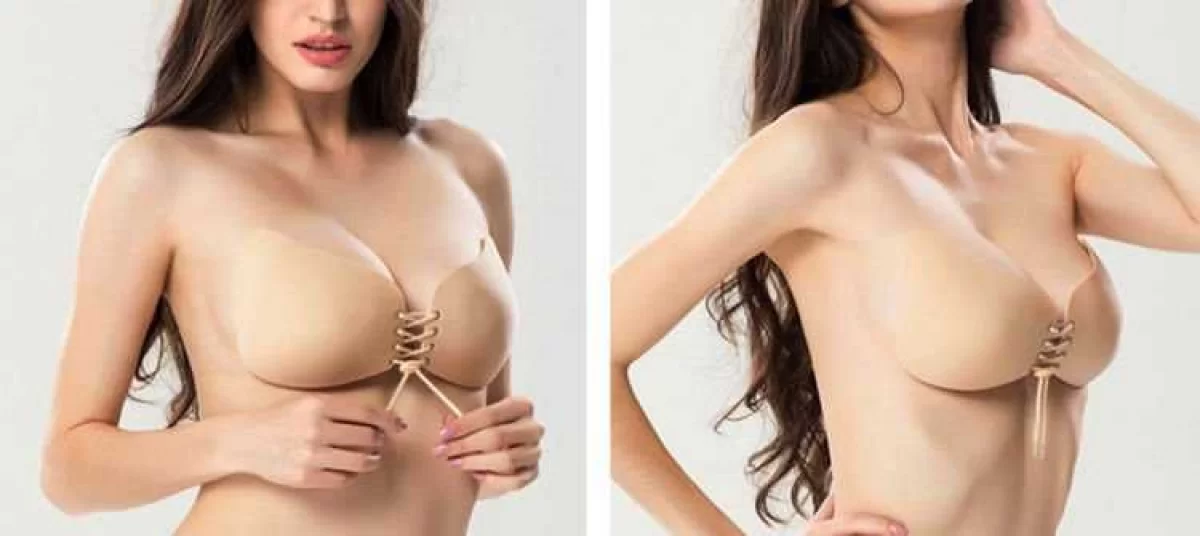 BIUSTONOSZ samonośny przyklejany B C D beżowy wiązany PUSH UP
