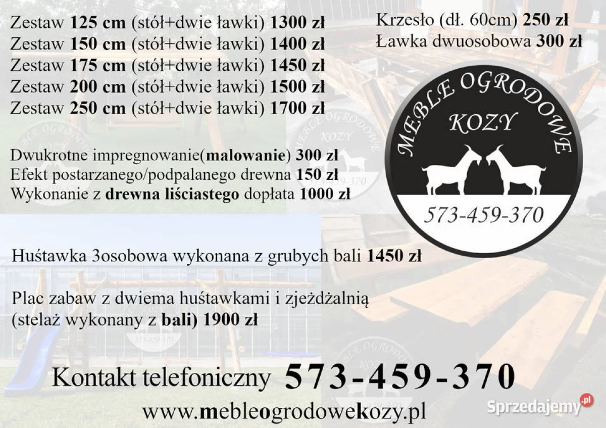 Meble ogrodowe drewniane, góralskie, biesiadne, lite drewno