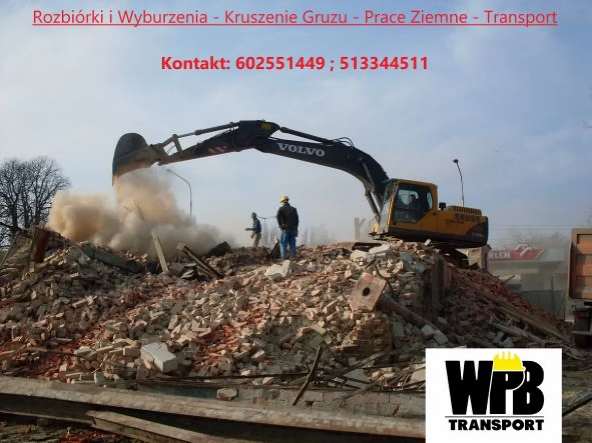 Rozbiórki i Wyburzenia, Transport, Kruszenie Gruzu, Roboty Ziemne, Recykling Materiałów Budowlanych