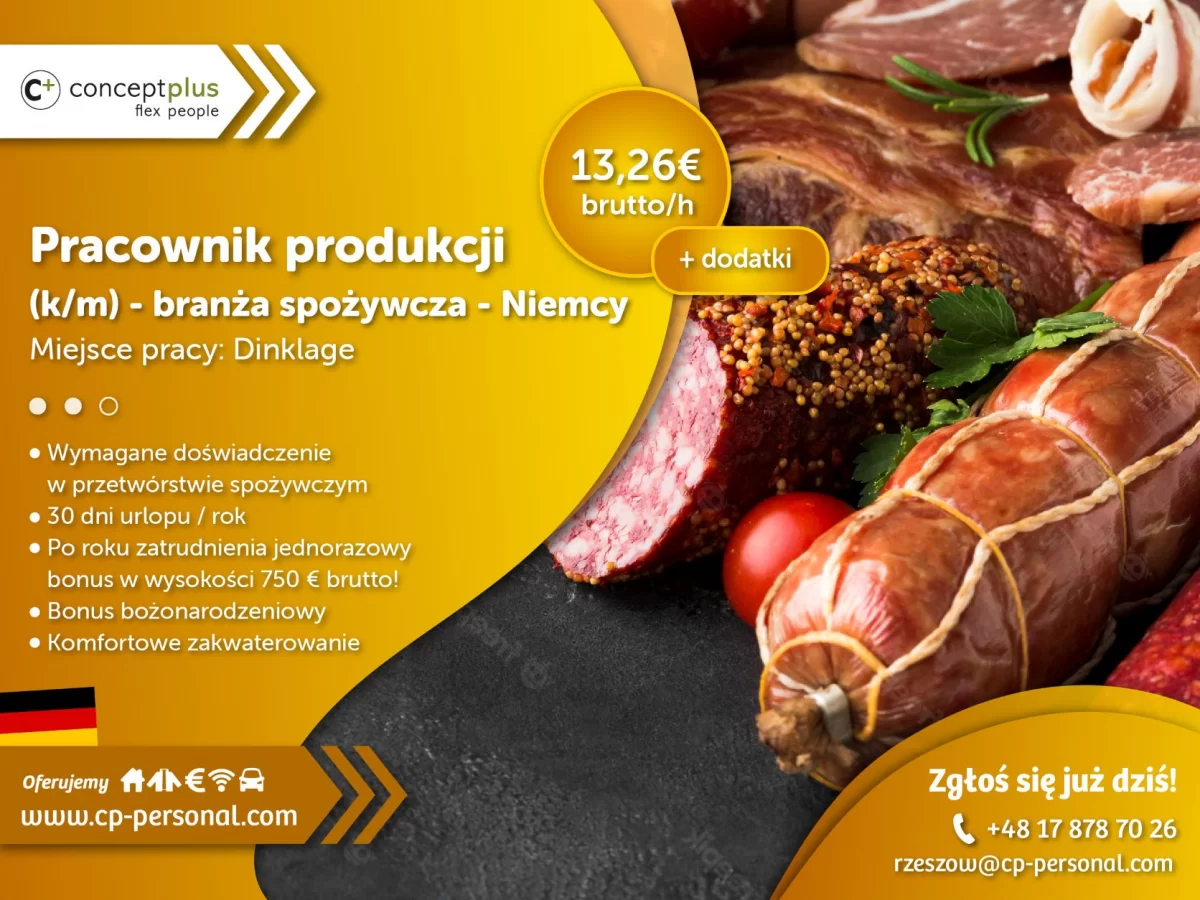 PRACOWNIK PRODUKCJI (K/M) - BRANŻA SPOŻYWCZA - NIEMCY