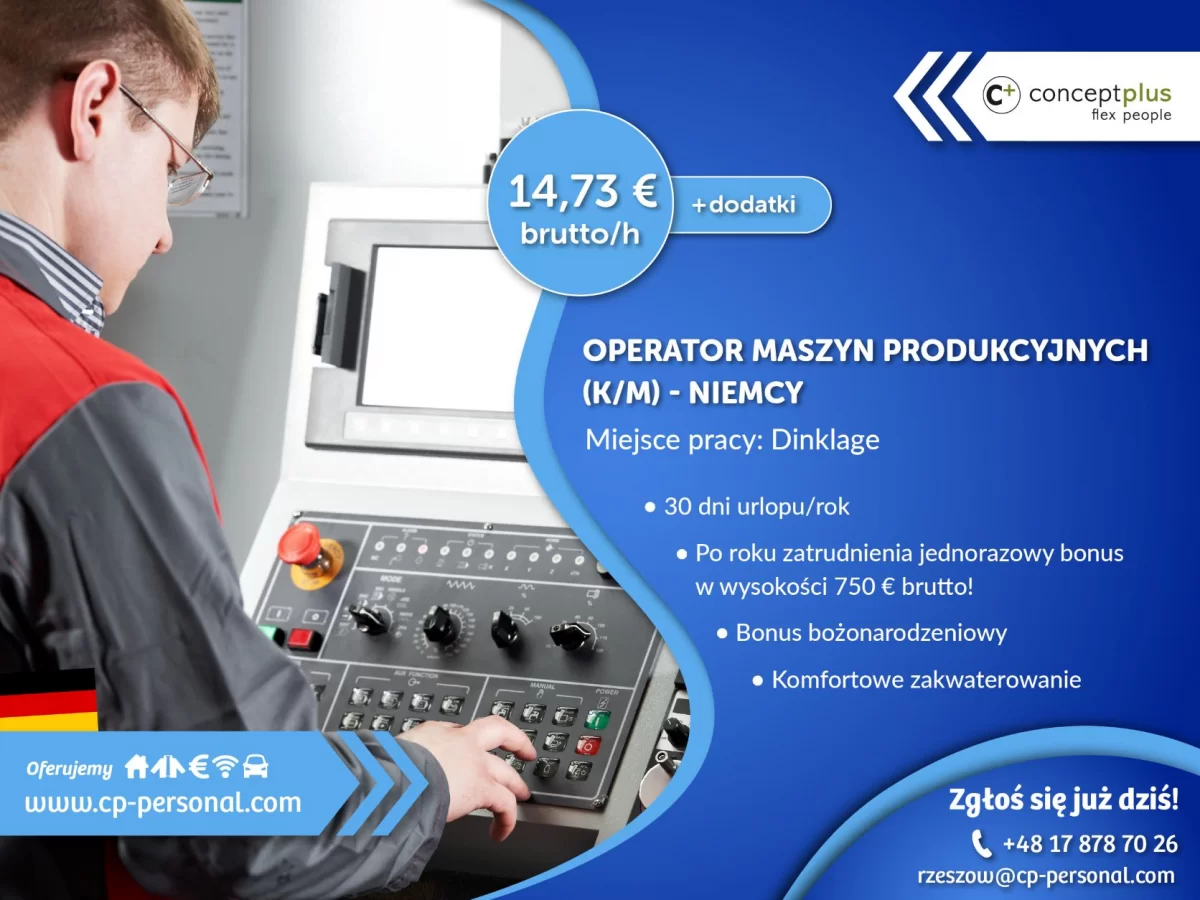 OPERATOR MASZYN PRODUKCYJNYCH (K/M) - NIEMCY