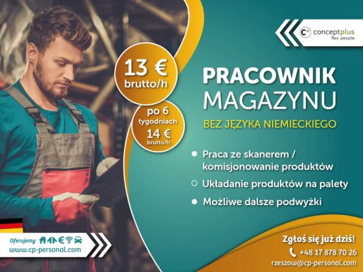 PRACOWNIK MAGAZYNU (K/M) - BEZ ZNAJOMOŚCI JĘZYKA NIEMIECKIEGO - NAWET DO 14 € BRUTTO/H - NIEMCY