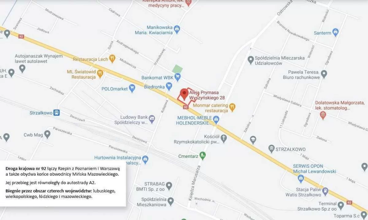 Sprzedam działkę budowlaną przy drodze krajowej nr 92 w Strzałkowie