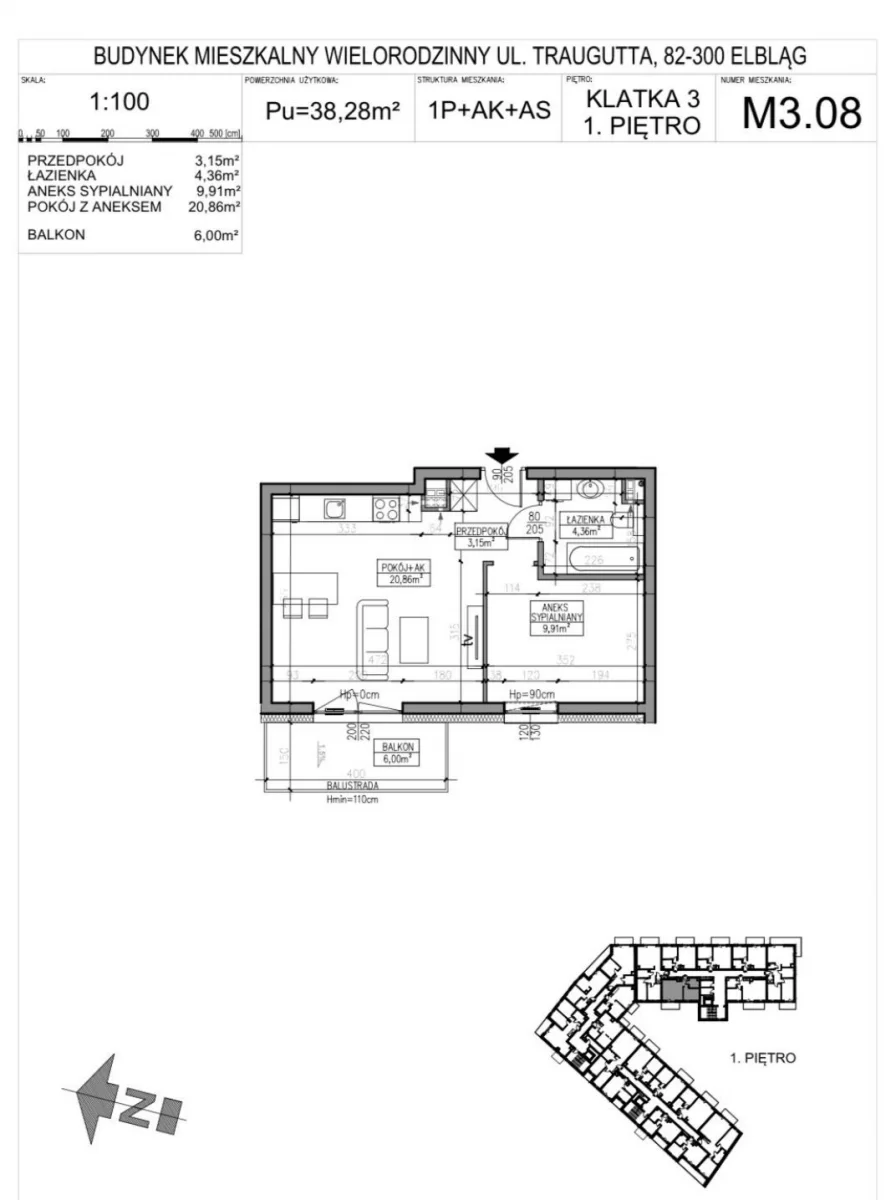 Sprzedam mieszkanie Elbląg REZYDENCJA DOLINKA 38,28 m2 2 pokoje 1 piętro