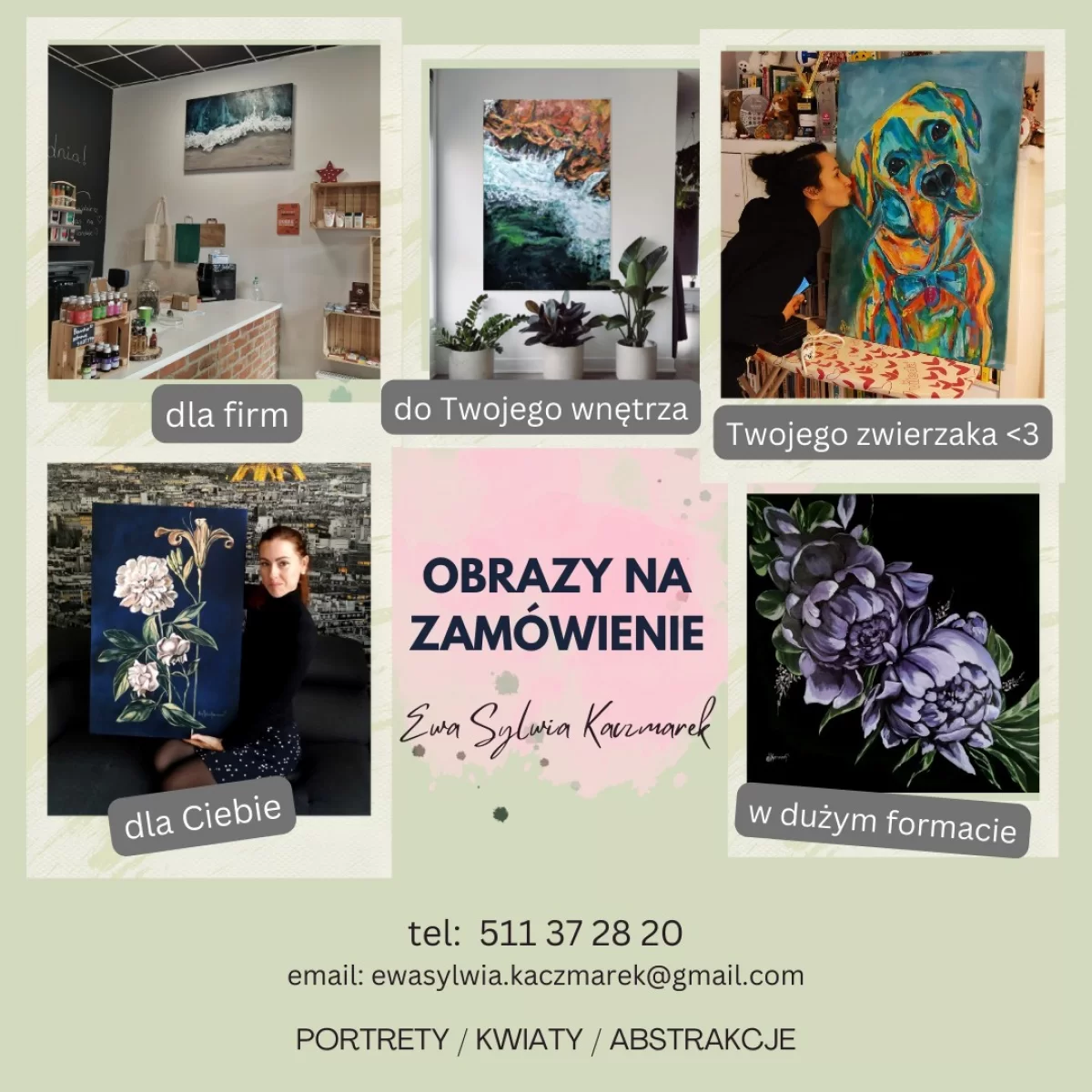 Portrety na zamówienie, obrazy ręcznie malowane. Obrazy do wnętrz.