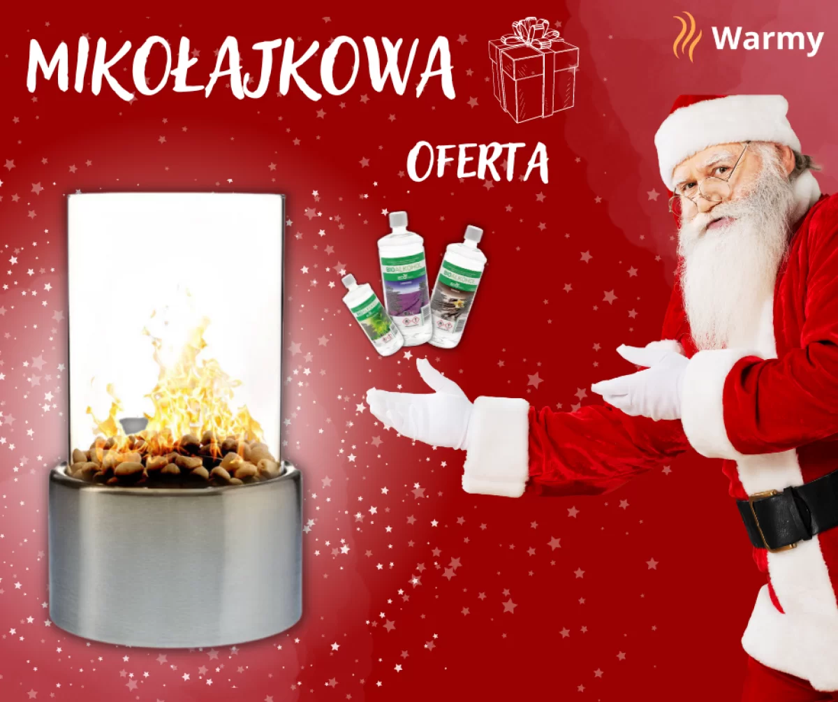 Srebrny kominek Warmy - stylowy dodatek dla każdego + biopaliwo gratis