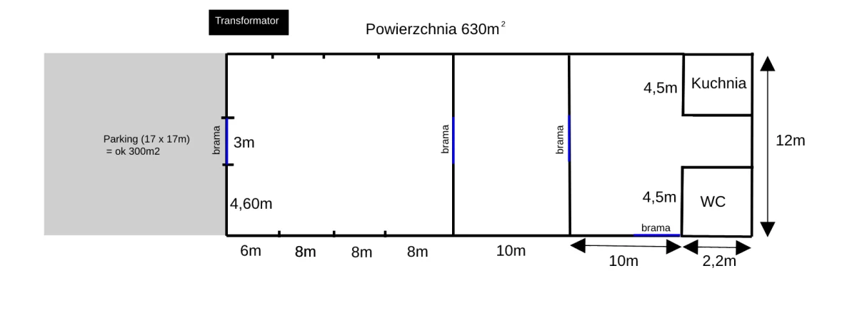 Hala przemysłowa, magazynowa, produkcyjna - 630m2