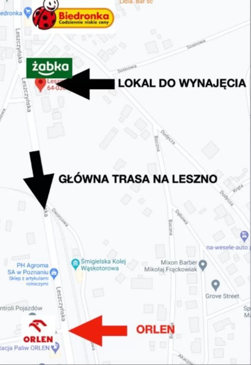 Lokal na wynajem Śmigiel przy głównej ulicy w kierunku centrum