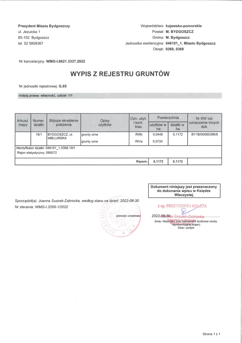 Sprzedam działkę budowlaną o pow. 1172m2 Bydgoszcz Las Gdański