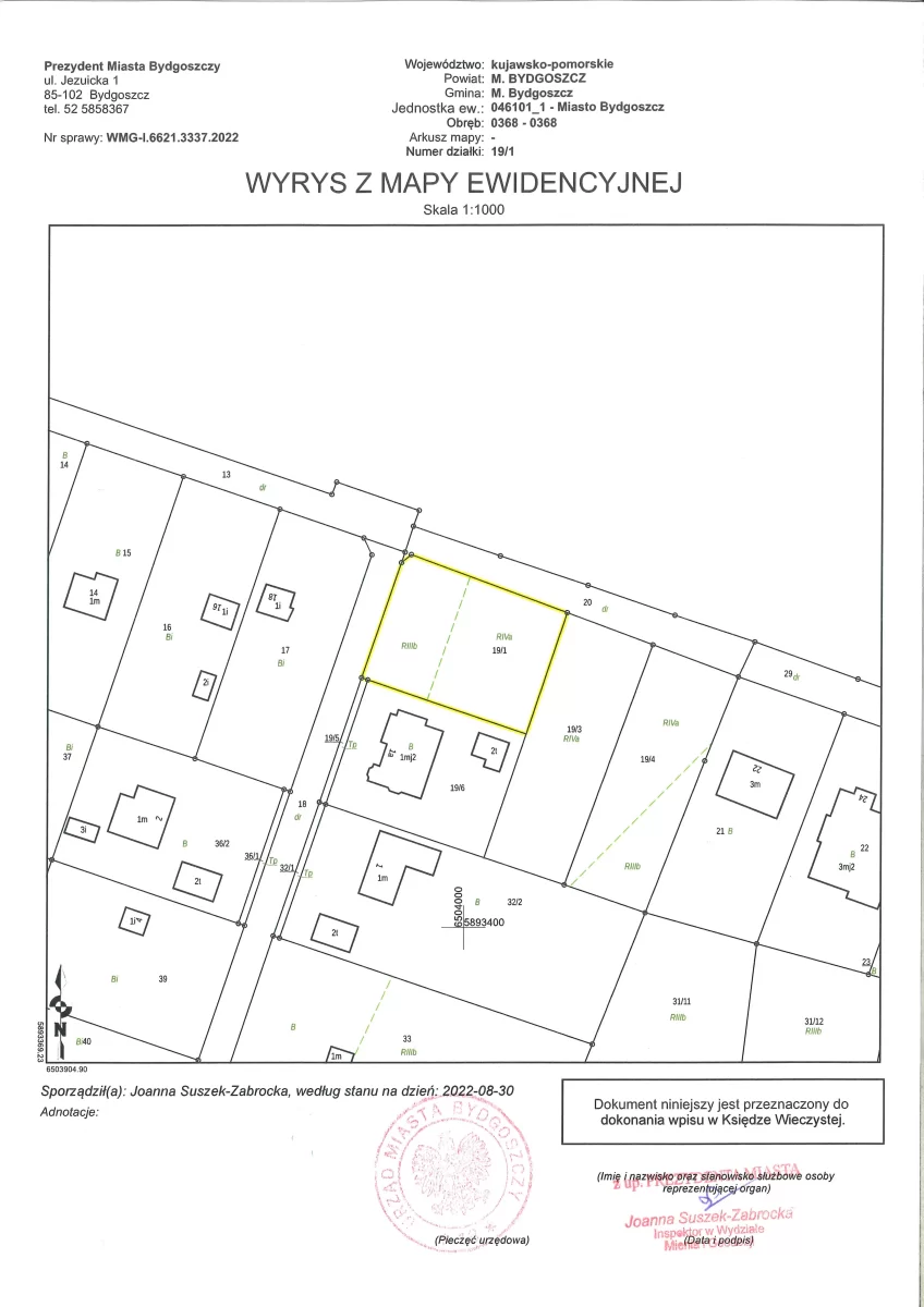 Sprzedam działkę budowlaną o pow. 1172m2 Bydgoszcz Las Gdański