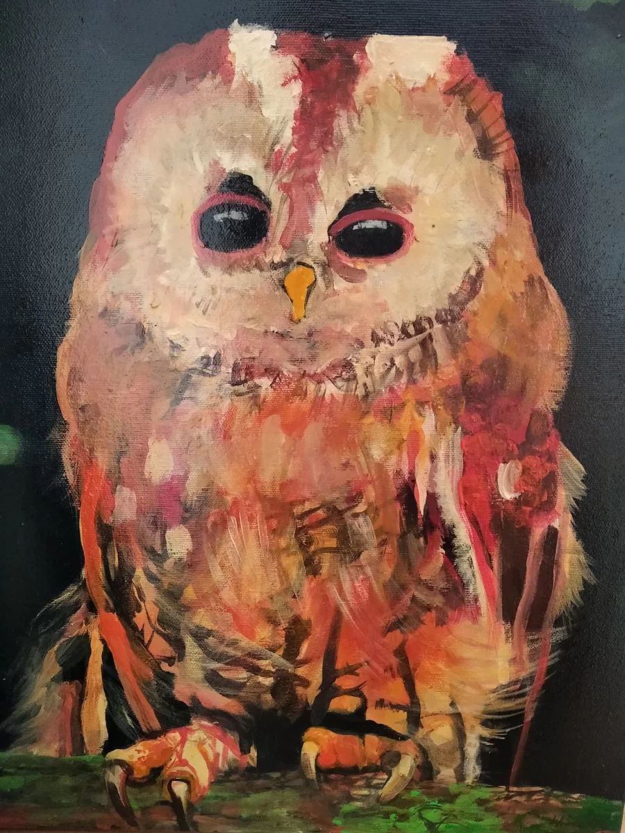 Sowa ,obraz,ptak,sztuka,obraz,Wioletta Burnat