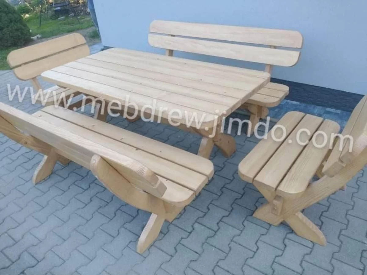 Stół ogrodowy drewniany 2 fotele 2 ławki meble zestaw