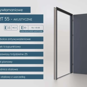 Drzwi stalowe antywłamaniowe RC 3, Rw = 43 dB z montazem