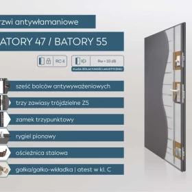 Drzwi stalowe antywłamaniowe RC 3, Rw = 43 dB z montazem