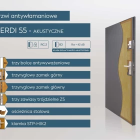 Drzwi stalowe antywłamaniowe RC 3, Rw = 43 dB z montazem