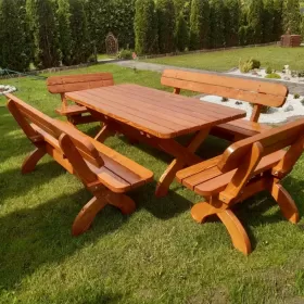 Drewniane meble ogrodowe stół ławki KOMPLET XXL gotowy do użytku