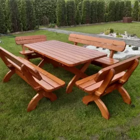 Drewniane meble ogrodowe stół ławki KOMPLET XXL gotowy do użytku