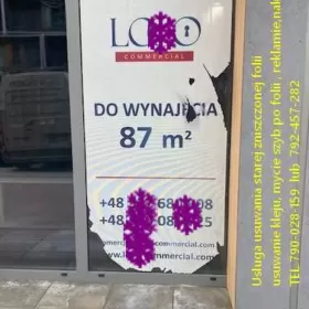 Demontaż, zrywanie, usuwanie folii, naklejek, kleju Warszawa - Usługa demontażu folii z witryn, usuwanie kleju Folkos Warszawa