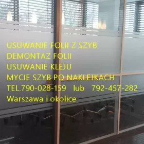 Demontaż, zrywanie, usuwanie folii, naklejek, kleju Warszawa - Usługa demontażu folii z witryn, usuwanie kleju Folkos Warszawa