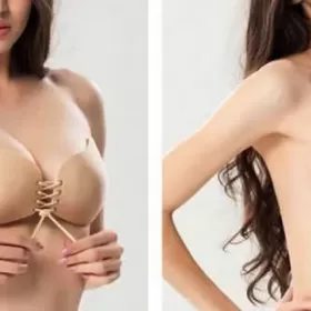 BIUSTONOSZ samonośny przyklejany B C D beżowy wiązany PUSH UP