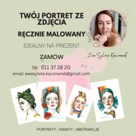Portrety na zamówienie, obrazy ręcznie malowane. Obrazy do wnętrz.