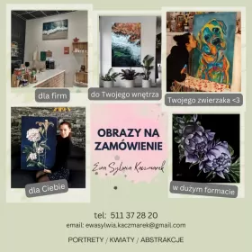 Portrety na zamówienie, obrazy ręcznie malowane. Obrazy do wnętrz.