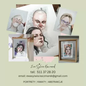 Portrety na zamówienie, obrazy ręcznie malowane. Obrazy do wnętrz.