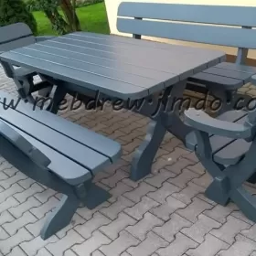 Stół ogrodowy drewniany 2 fotele 2 ławki meble zestaw 